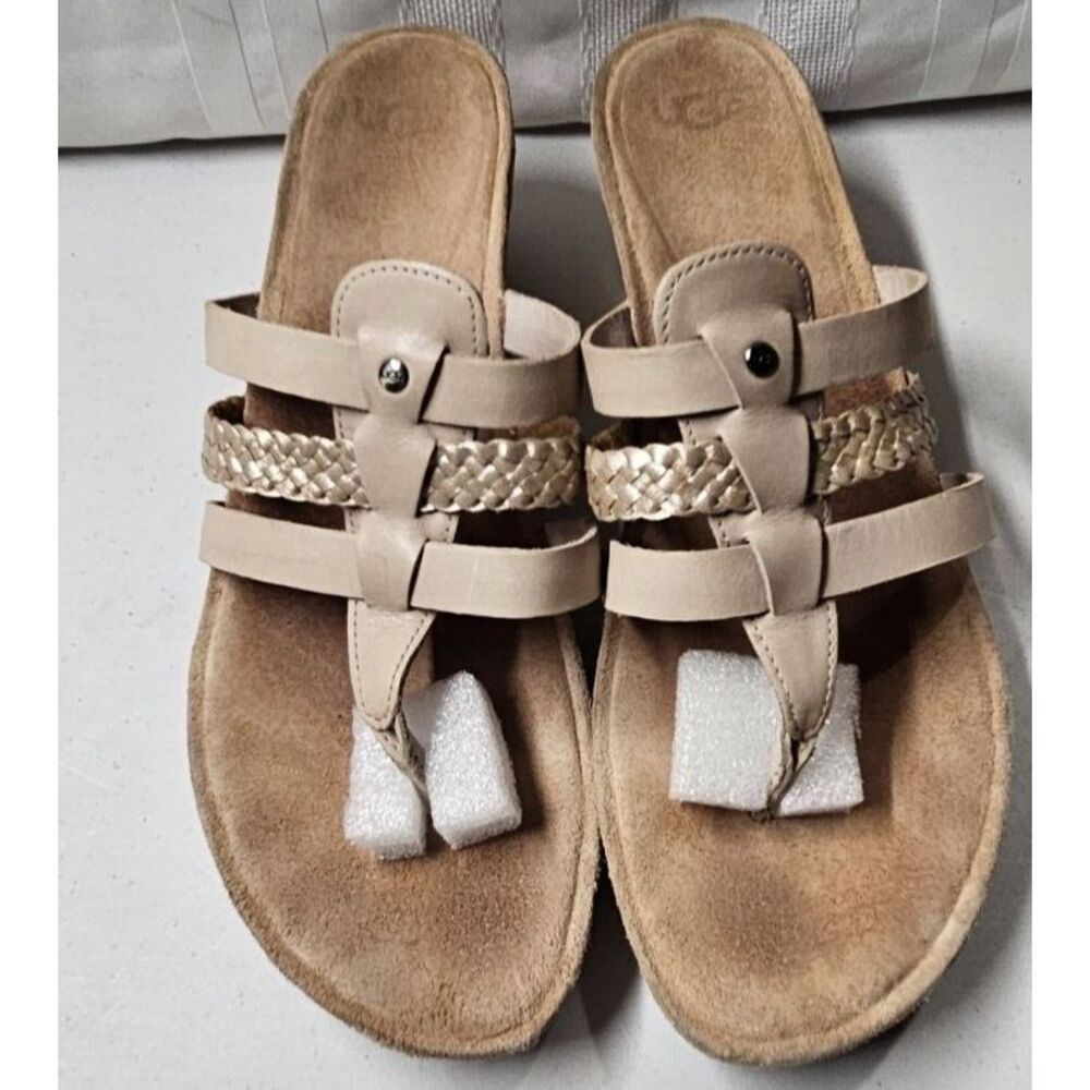 UGG Layback sandals women Sz 10 Thong slide tan leather Shearling lined